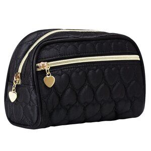 HARPER BELLE BEAUTY Black Quilted Heart Cosmetic Bag
